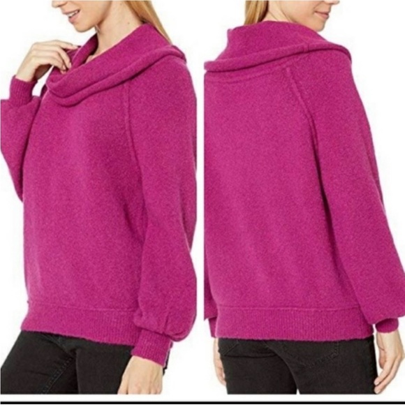 Free People Echo Beach Cowl Neck Wool Blend Sweater In Magenta Size S - Picture 3 of 14